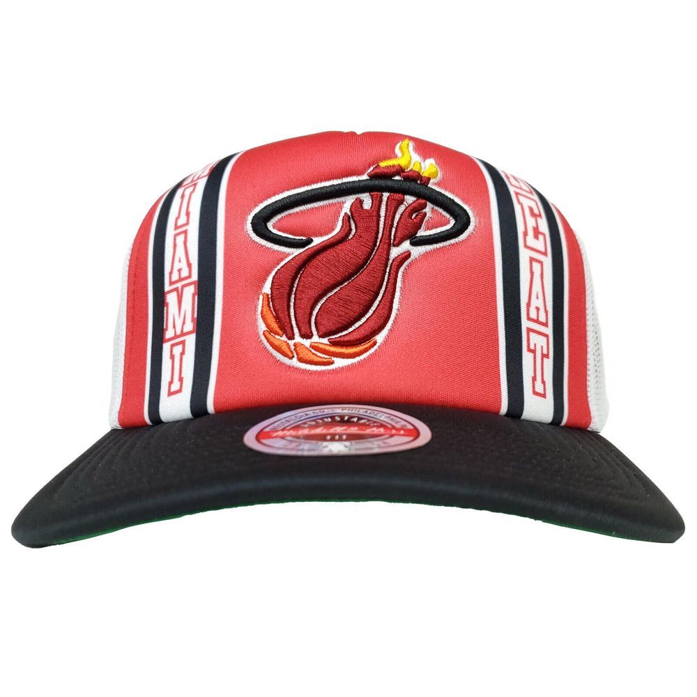 Miami Heat Mitchell &‎ Ness NBA Trucker Hat Cap 3D Logo Red Black White NWT